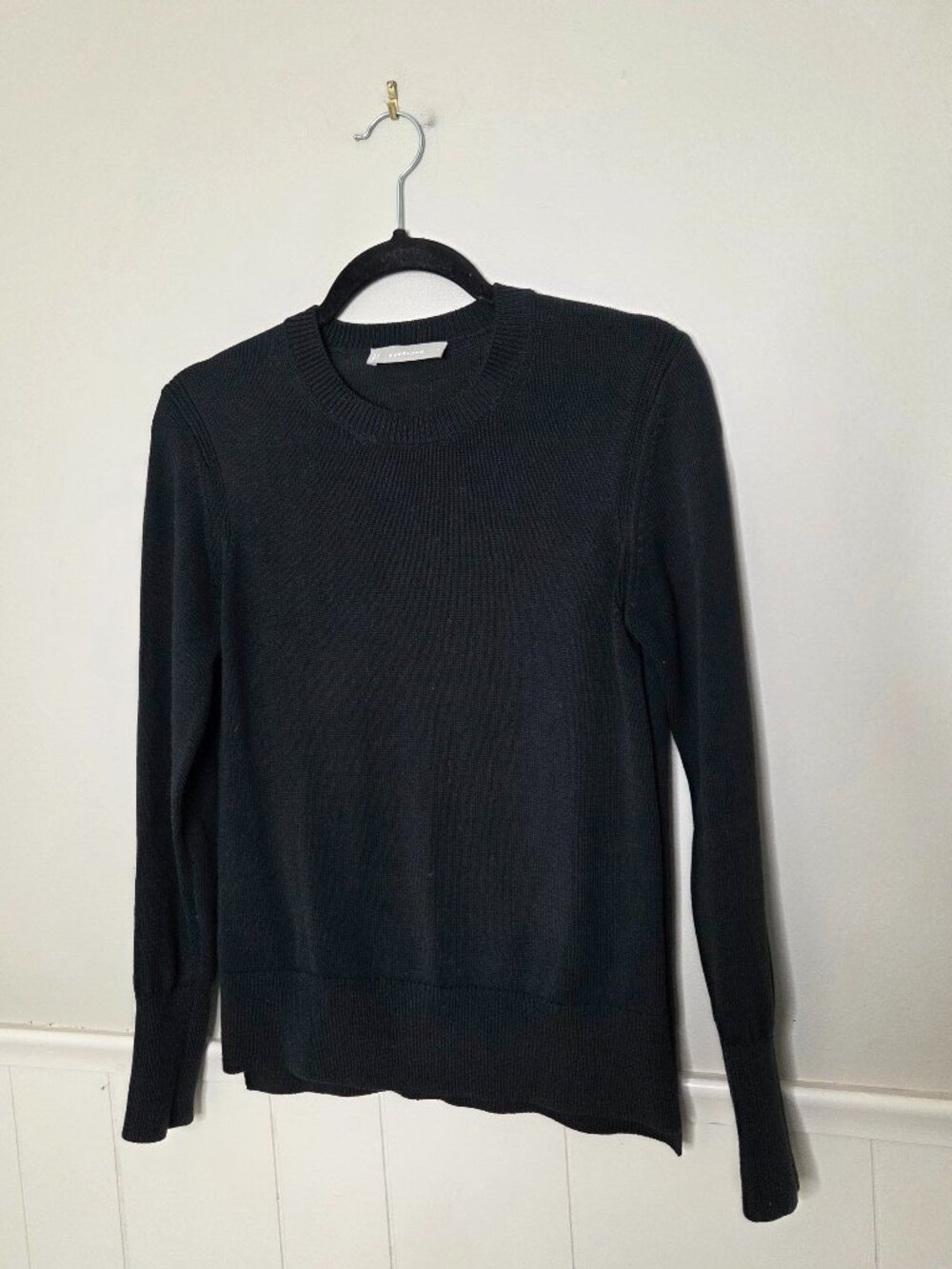 EVERLANE 100% Cotton Solid Black Crewneck Sweater